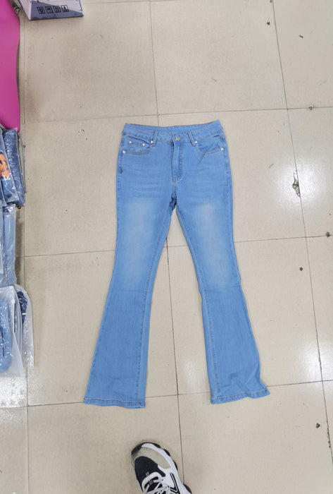 Summer Washed Blue Jeans Street Hipster Flared Pants Trousers Mid Waist Ordinary Jeans No Belt