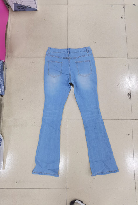 Summer Washed Blue Jeans Street Hipster Flared Pants Trousers Mid Waist Ordinary Jeans No Belt