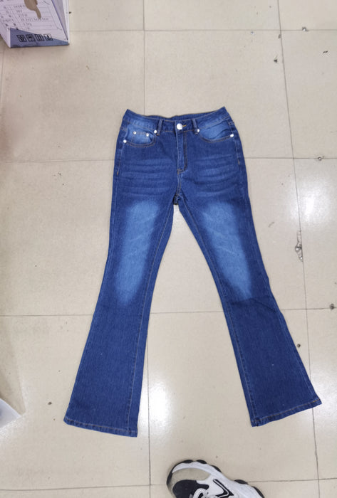 Summer Washed Blue Jeans Street Hipster Flared Pants Trousers Mid Waist Ordinary Jeans No Belt