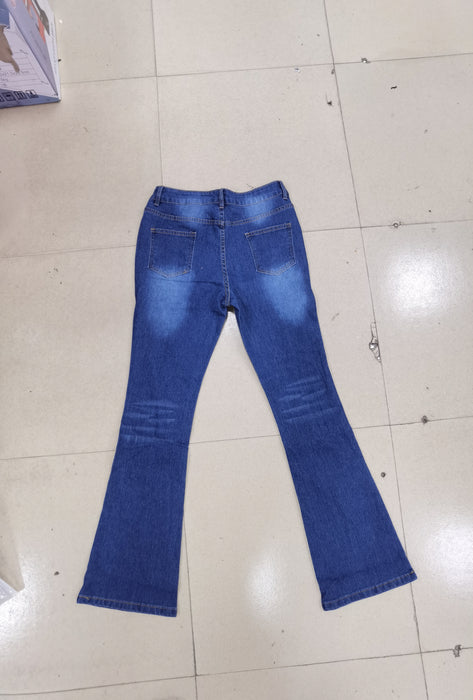 Summer Washed Blue Jeans Street Hipster Flared Pants Trousers Mid Waist Ordinary Jeans No Belt