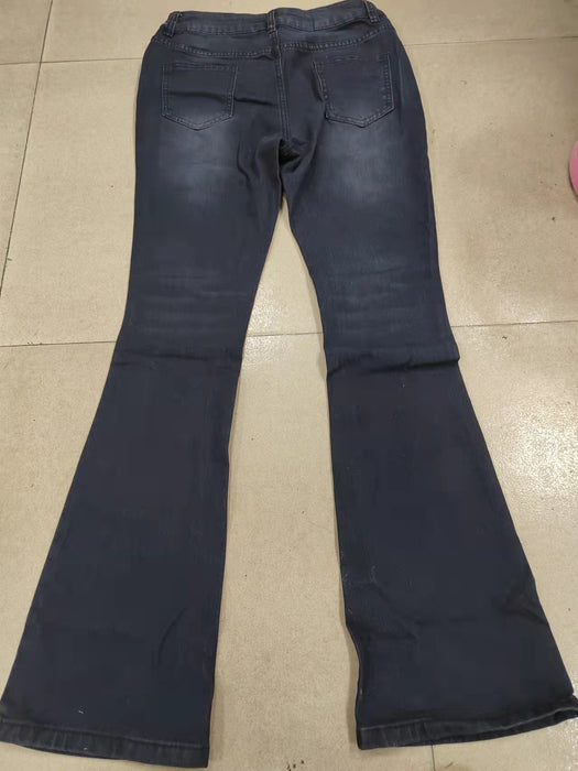 Summer Washed Blue Jeans Street Hipster Flared Pants Trousers Mid Waist Ordinary Jeans No Belt