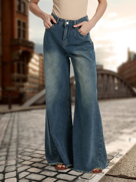 Millennium Washed out Vintage Wide Leg Denim Autumn Winter Loose Drape Elephant Leg Mop Pants Jeans