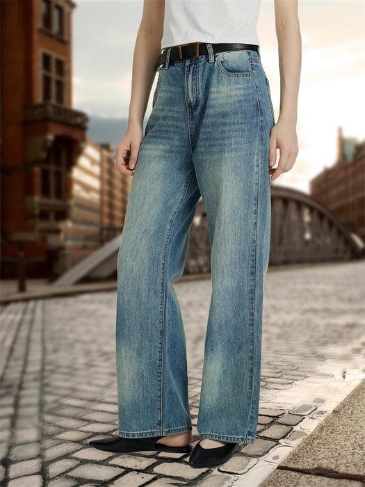 Women Denim Autumn High Waist Loose Slimming Straight Drooping Trousers Jeans