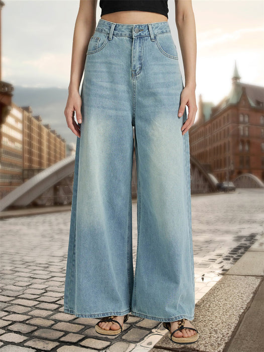 Denim Women Wear Wide Leg High Waist Draping Denim Trousers Women Jeans