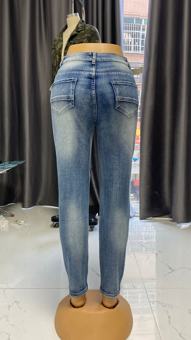 Vintage Zipper Jeans Women Stretch Washed Trousers