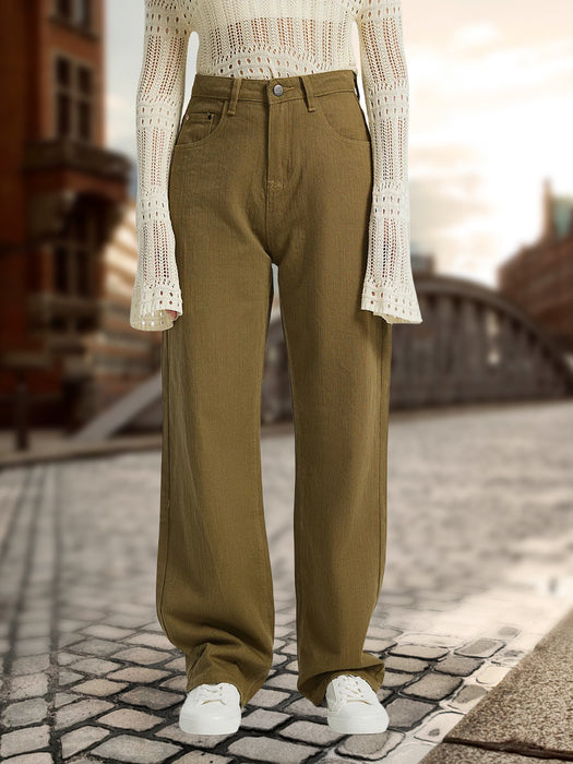 Autumn Winter High Street Maillard Coffee Color Pants Jeans