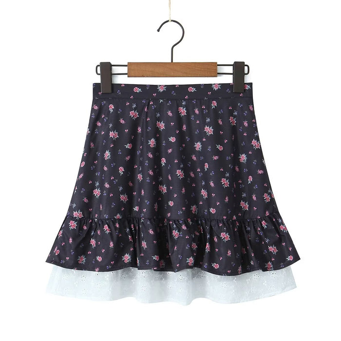 Women Clothing Spring Summer Vacation Black Small Floral Suit Skirt Suspender Skirt for Women