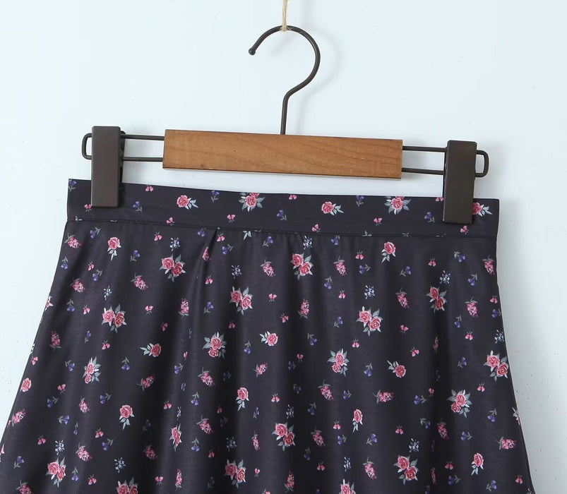 Women Clothing Spring Summer Vacation Black Small Floral Suit Skirt Suspender Skirt for Women