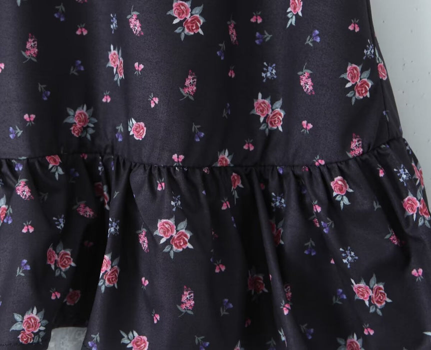 Women Clothing Spring Summer Vacation Black Small Floral Suit Skirt Suspender Skirt for Women