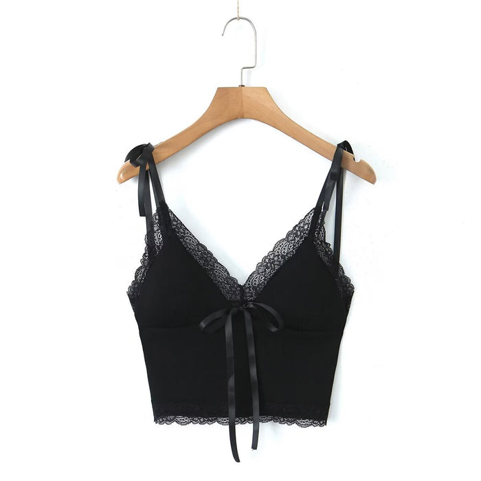 Summer Sweet Cute Lace Bow Suspenders Slim Fit Tank Top