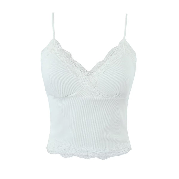 Lace Edge Sexy Sling Vest Anti Exposure Outer Wear One Piece Fixed Cup With Chest Pad Wrapped Chest Women