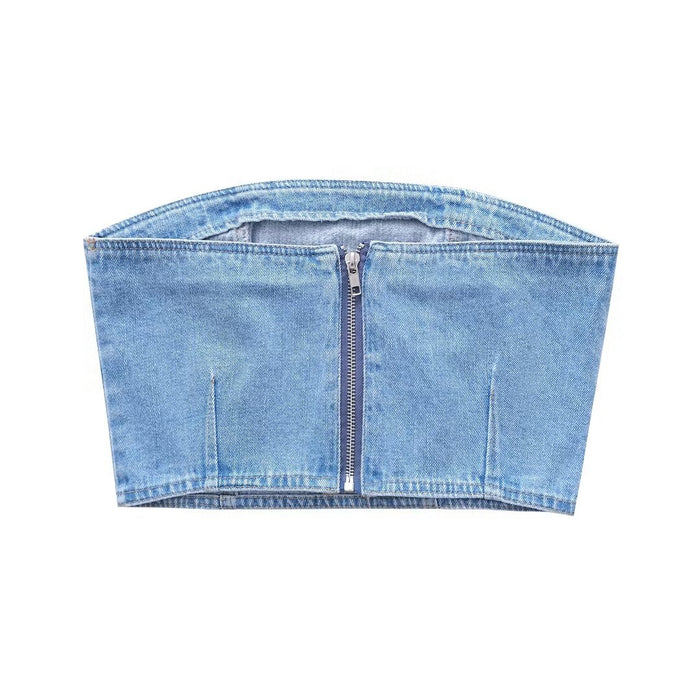 Summer Women Clothes Fashionable Denim Tube Top Denim Top