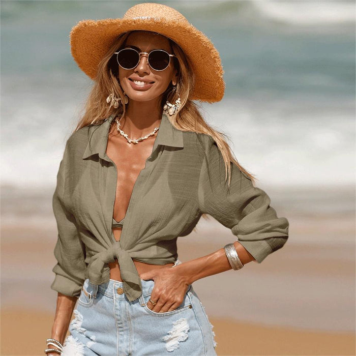 Summer Beach Sun Protection Clothing Bikini Short Cardigan Long Sleeve Blouse Vacation Sun Protection Shirt for Women