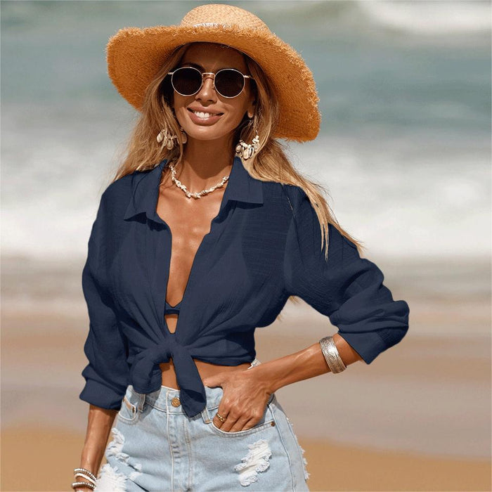 Summer Beach Sun Protection Clothing Bikini Short Cardigan Long Sleeve Blouse Vacation Sun Protection Shirt for Women