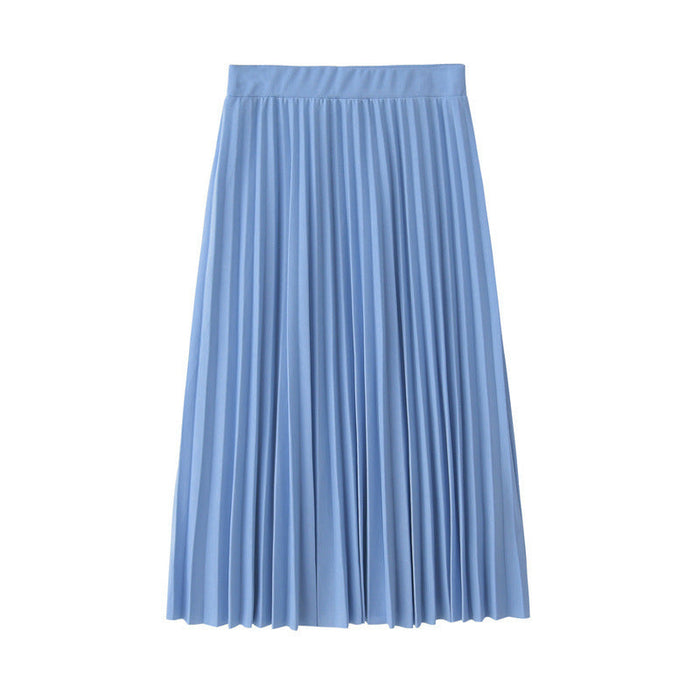 Spring Summer Chiffon Skirt Mid-Length Pleated Skirt Elastic High Waist Slim Slimming Loose Half