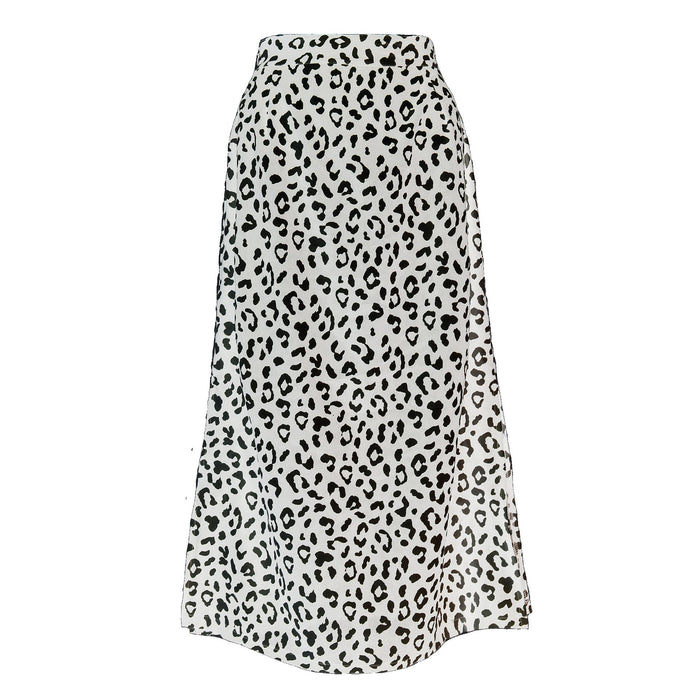 Spring Summer  Women Clothing Leopard Print Chiffon Floral Print Slit Skirt  Sexy Zipper High Waist Midi Skirt