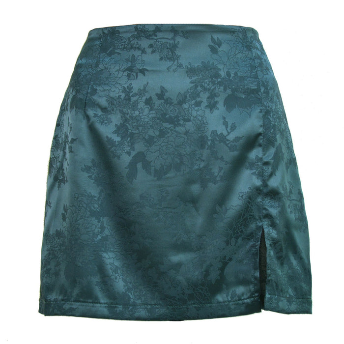 Skirt Sexy Jacquard Satin High Waist Zipper Skirt