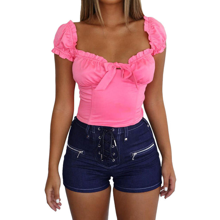 Spring New Fashion Mark Mid-Waist Denim Shorts