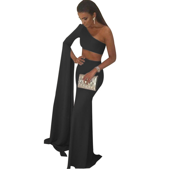 Dress Summer Sexy One-Shoulder Sleeve cropped Formal Dress