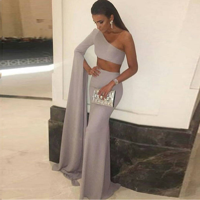 Dress Summer Sexy One-Shoulder Sleeve cropped Formal Dress