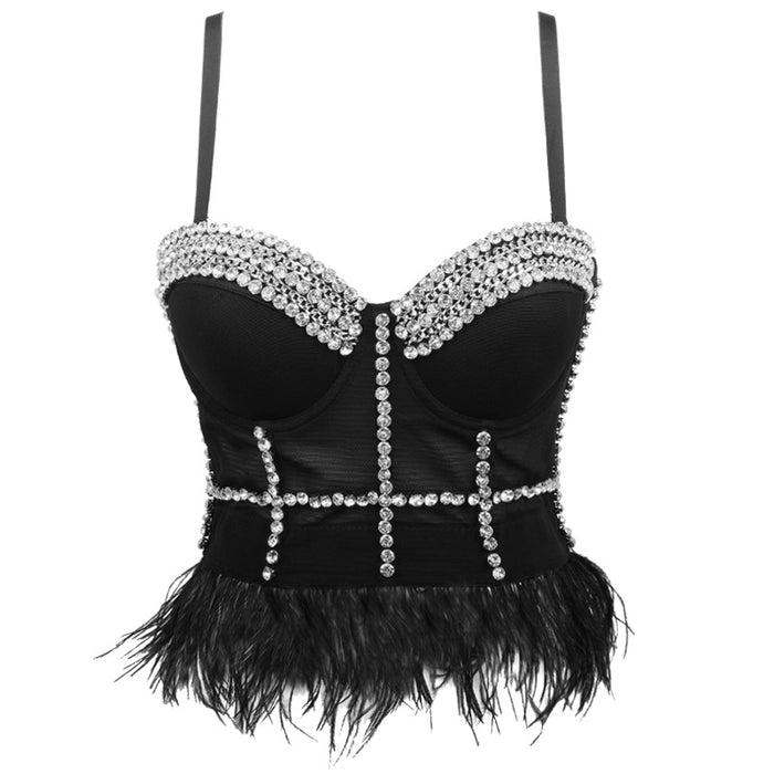 Camisole Women Performance Wear Socialite Exquisite Rhinestone Feather Tassel Outer Wear Sexy Inner Wear Tube Top