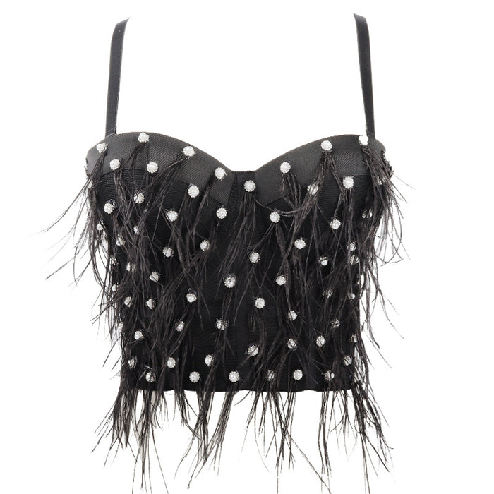 Camisole Women Performance Wear Socialite Exquisite Rhinestone Feather Tassel Outer Wear Sexy Inner Wear Tube Top