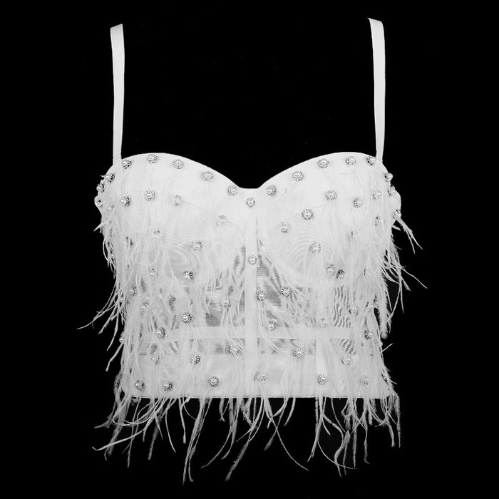 Camisole Women Performance Wear Socialite Exquisite Rhinestone Feather Tassel Outer Wear Sexy Inner Wear Tube Top