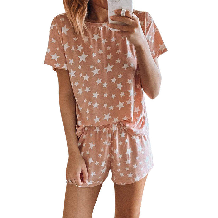 Summer New   Printed Pajamas Two-Piece Set Home Wear Suit