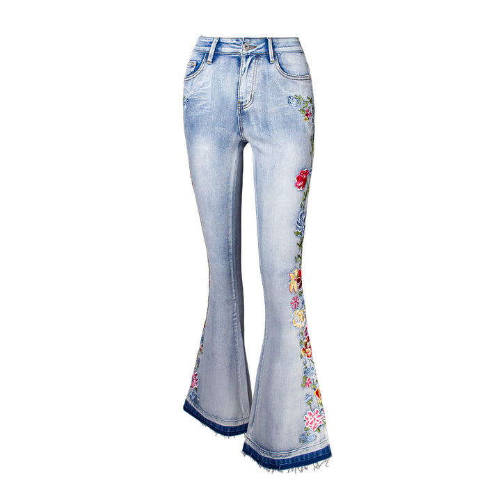 Flared Jeans Women Heavy Industry 3D Embroidery Women Jeans Trousers Bell Bottom Pants Women Clothing