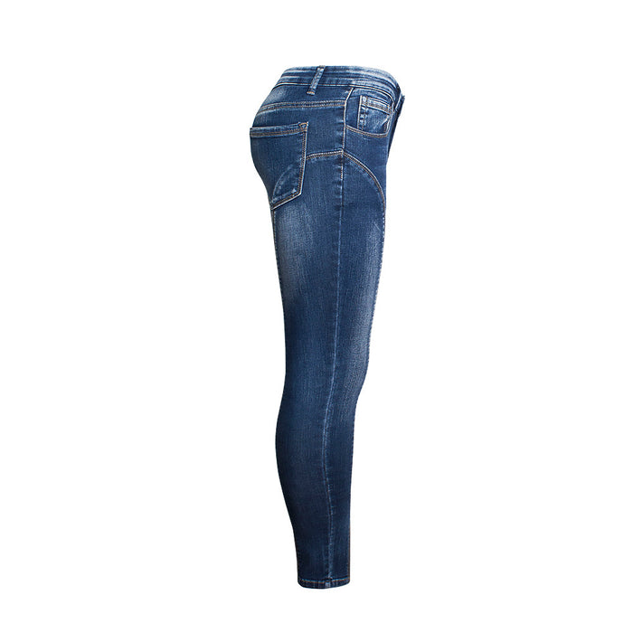 Jeans Mid-Waist Elastic Split Trousers High Quality Washed Cropped Jeans Plus Size