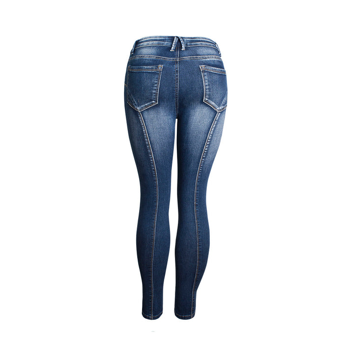 Jeans Mid-Waist Elastic Split Trousers High Quality Washed Cropped Jeans Plus Size