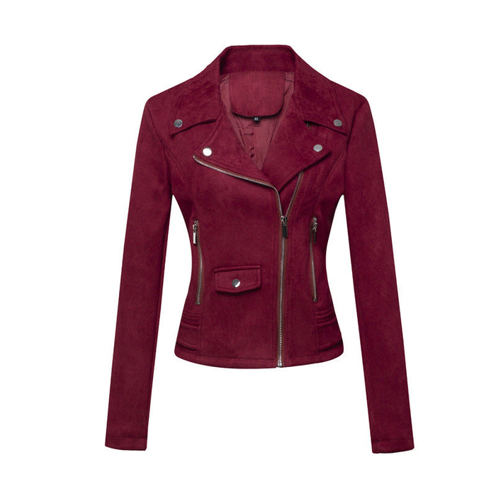 Women Clothing Motorcycle Jacket Women  Leather Top Short Slim Suede Leather Jacket Women