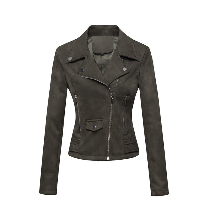 Women Clothing Motorcycle Jacket Women  Leather Top Short Slim Suede Leather Jacket Women