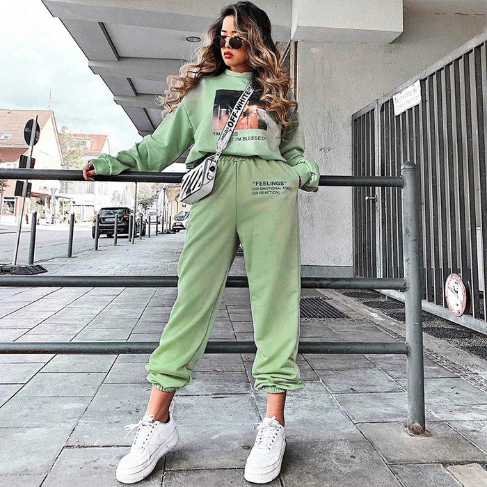 Summer Autumn Solid Color Slim Casual Pants Women Elastic Waistband Letter Graphic Printed Sweatpants