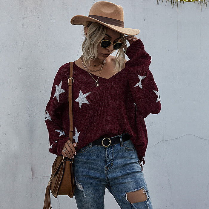 Women Clothing Pattern V neck Tassel Women Knitted Sweater Autumn Winter