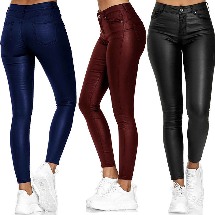 New Popular Womens Clothing Casual Pants Skinny Pants Faux Leather Pants