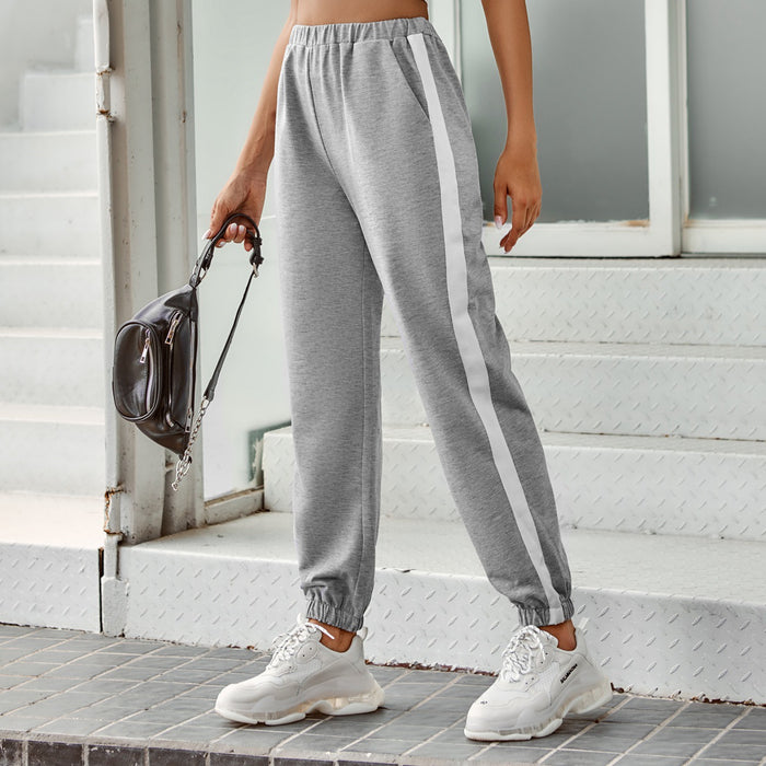 Women Clothing High Waist Striped Casual Sports Pants Autumn Winter