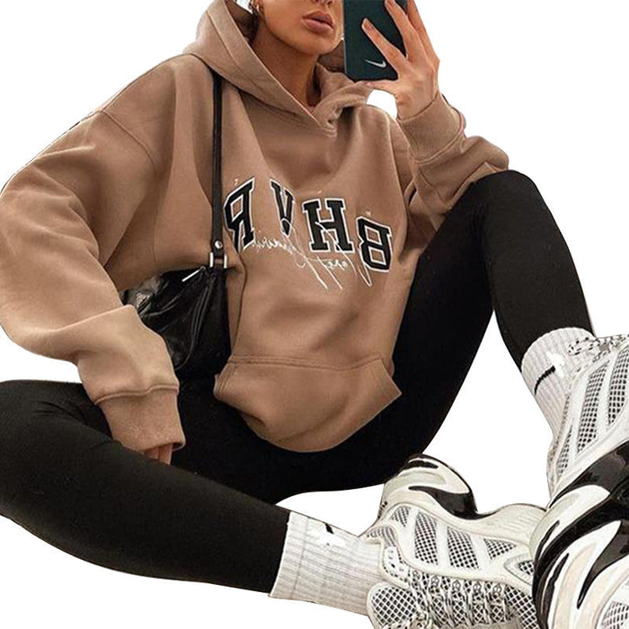 Women Clothing Hoodie Game Letter Graphic Printing plus Velvet Warm Long Sleeve Autumn Winter