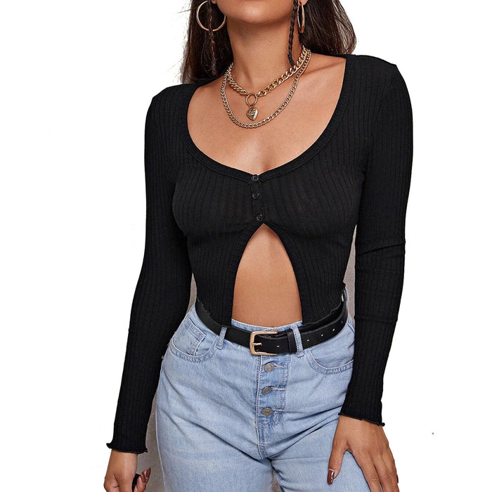 Summer Short Sleeve cropped Top Sexy Lacing Knitted T- sweater