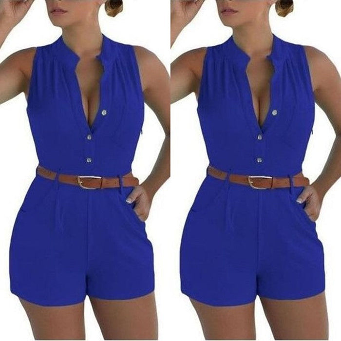 Sexy Women Wear Loose Slim Fit Casual Jumpsuit Shorts With Belt