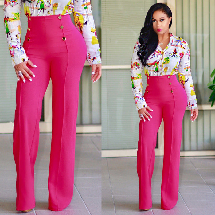 Women Clothing Slim Fitting Cool Double Breasted Flared Pants Five Colors