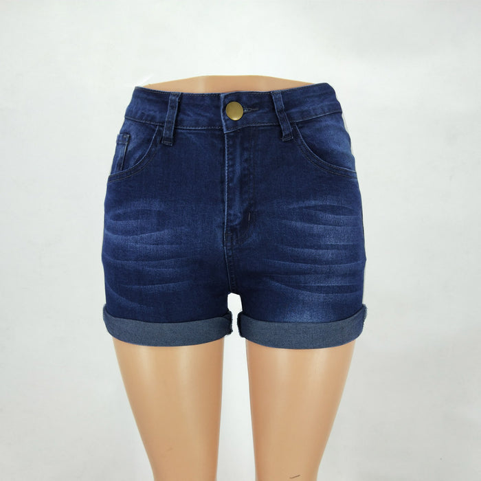 Spot Curling Denim Shorts High Waist Tight Pants