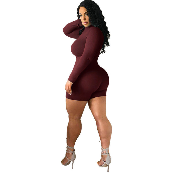 Women Clothing Sexy Nightclub Uniforms Zip-up Turtleneck Exercise Workout Romper