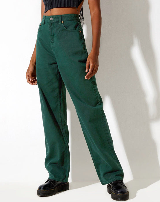 Women Clothing High Waist Loose Straight Cool Emerald Color Denim Trousers Draping sexy Sneakers Pants Dark Green