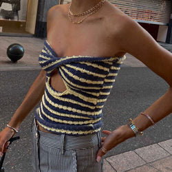 Vacation Sexy Stripes Sweaters Tube Top Vest Top Women