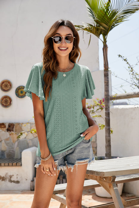 Women Clothing Summer Women T-shirt Ruffle Sleeve Casual Top