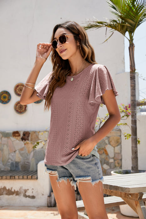 Women Clothing Summer Women T-shirt Ruffle Sleeve Casual Top