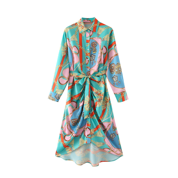 Spring New Women Shirt Pleating Long Floral Dress Baroque