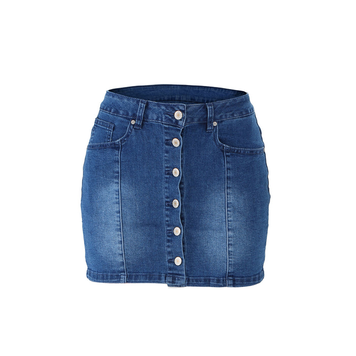 French Split Breasted Denim Casual Short Skirt Women Summer Hip Skirt