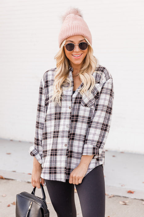 Fall Polo Collar Pocket Long Sleeve Plaid Shirt Thin  for Women